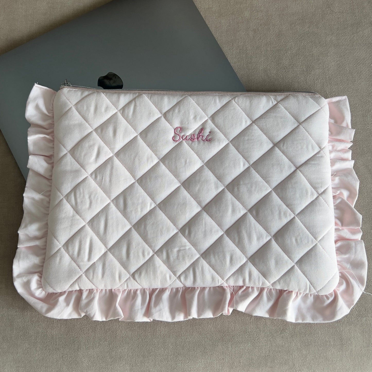 Pastel Pink Laptop Sleeve - Hand-embroidery optional