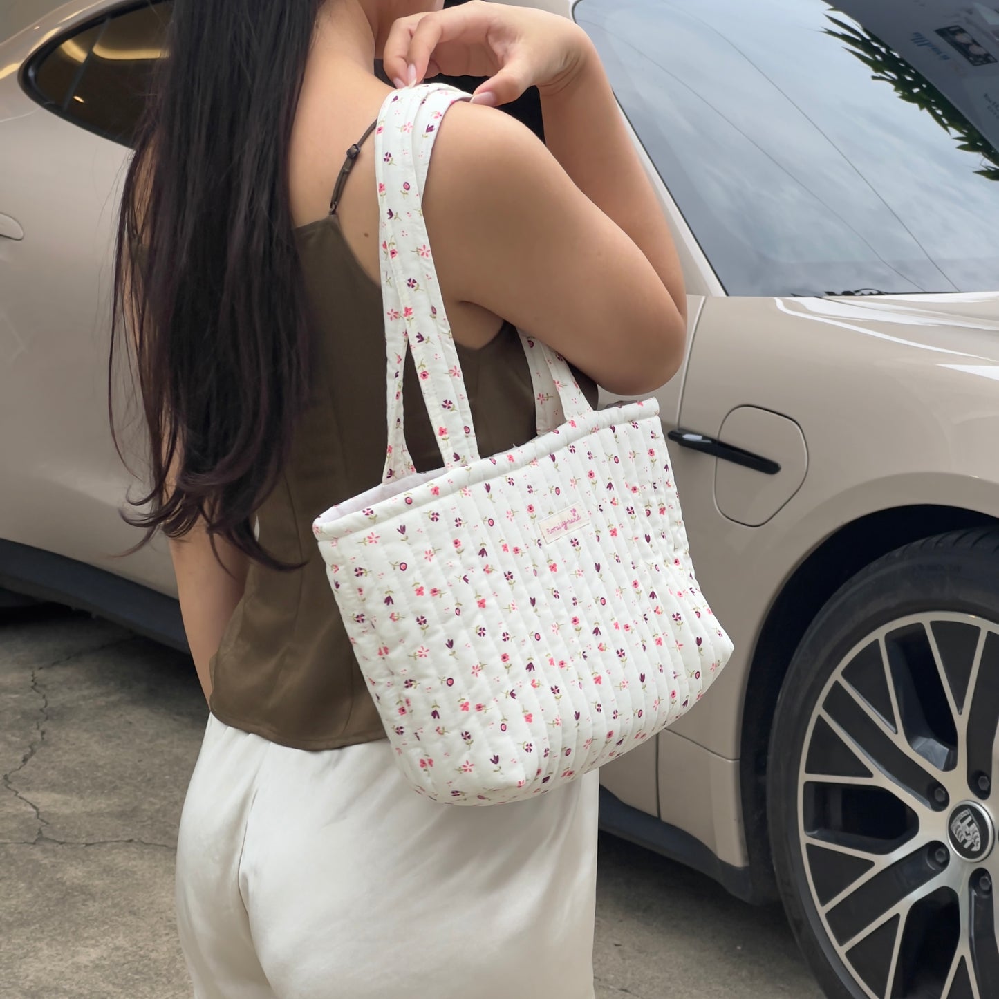 Flower Toss Quilted Tote Bag