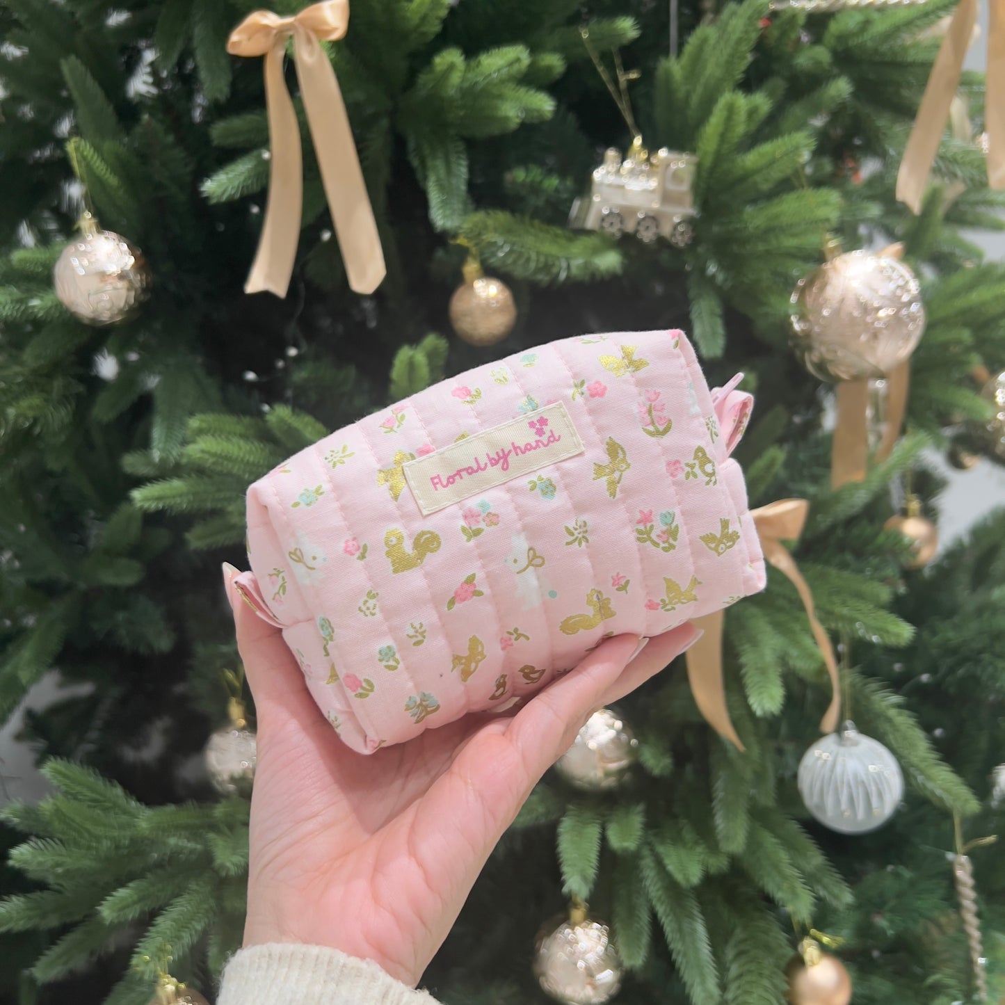 Bunny Floral Pink Cosmetic Pouch