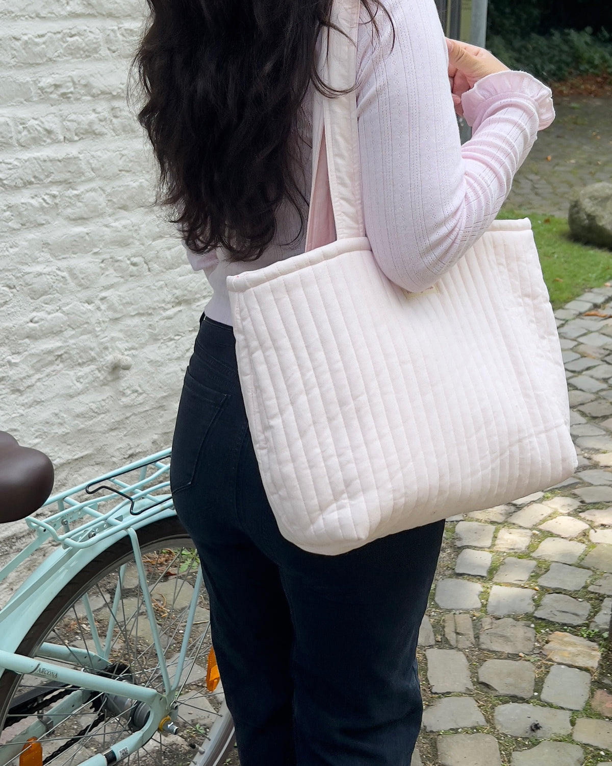 Pastel Pink Quilted Tote Bag - Hand-embroidery optional