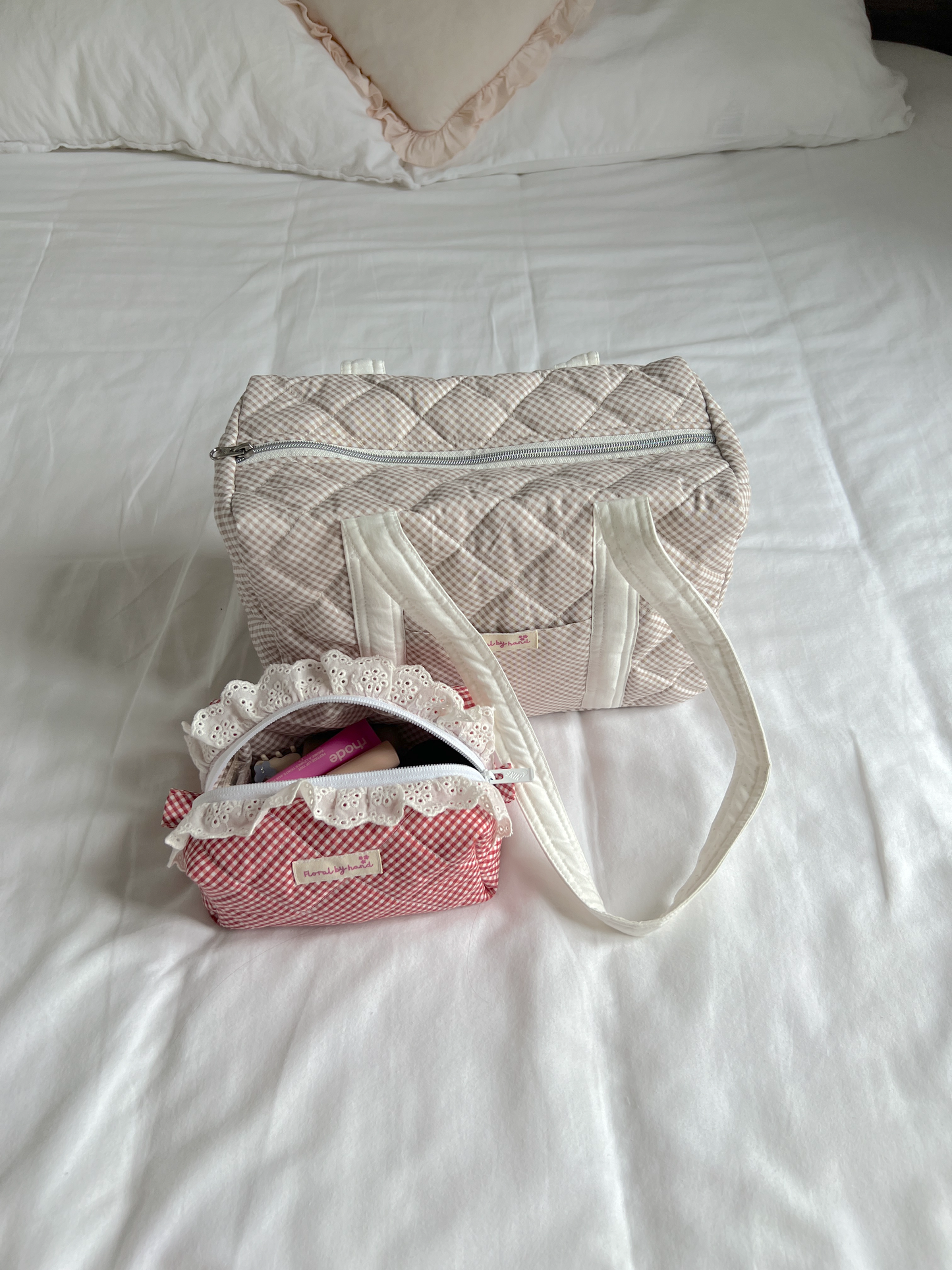 Brown Gingham Duffel Bag