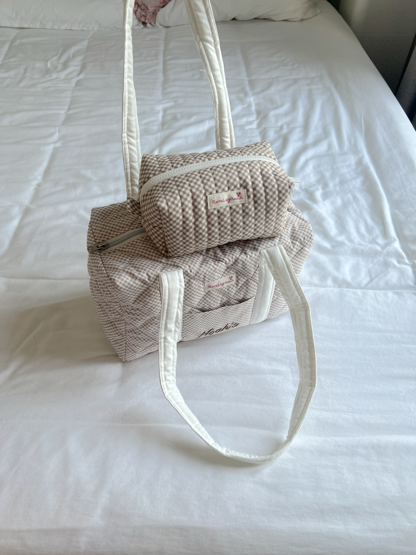 Brown Gingham Duffel Bag