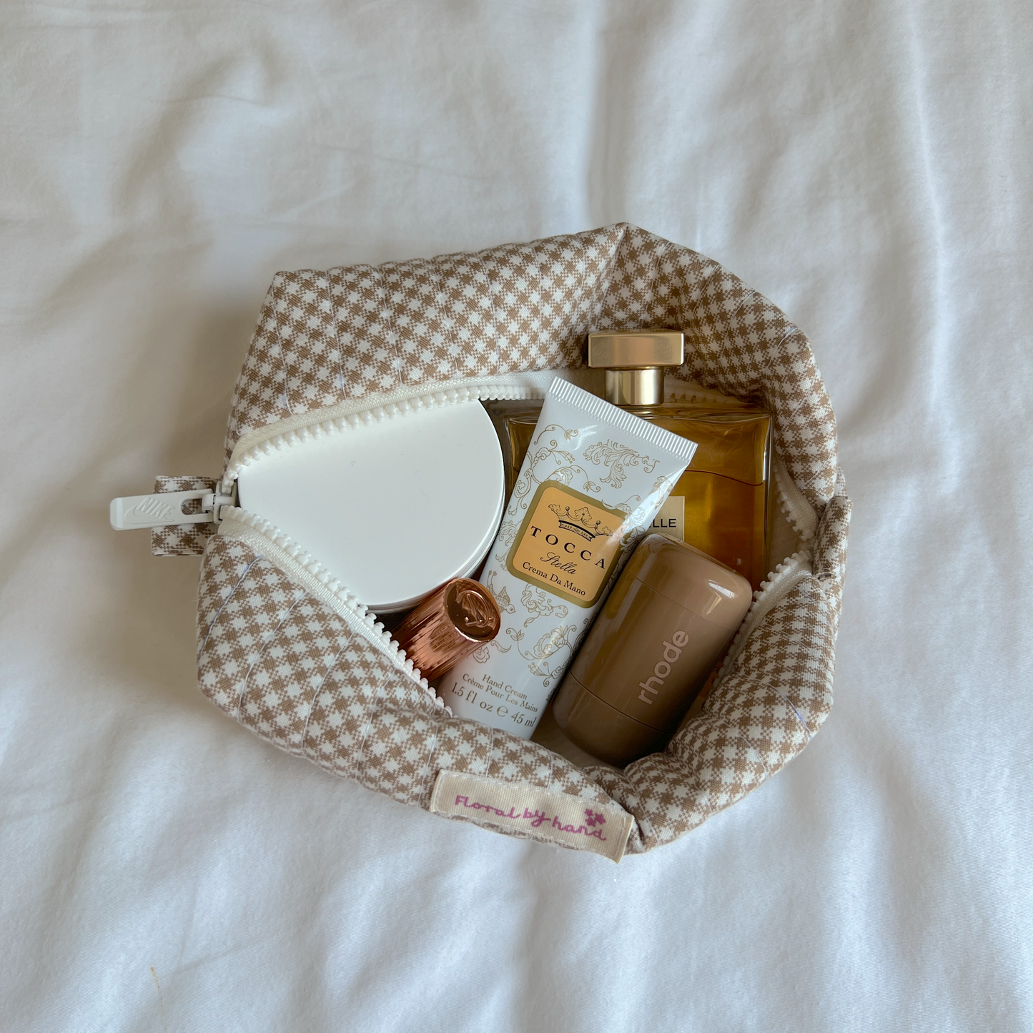 Soft Quilted Cozy Floral Gingham Cosmetic Pouch - Handmade