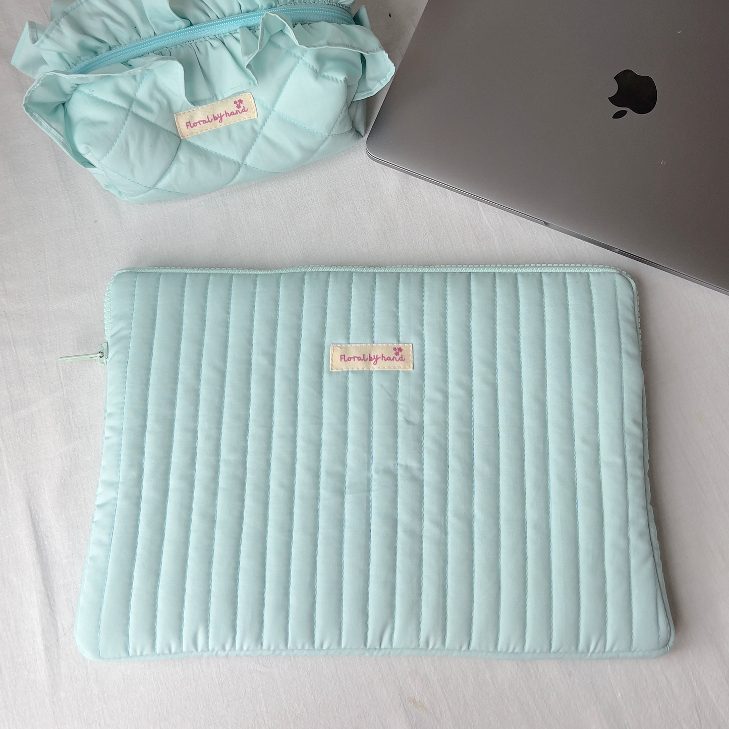 Pastel Yellow/Pink Stripe Quilted Laptop Sleeve – Hand-embroidery optional