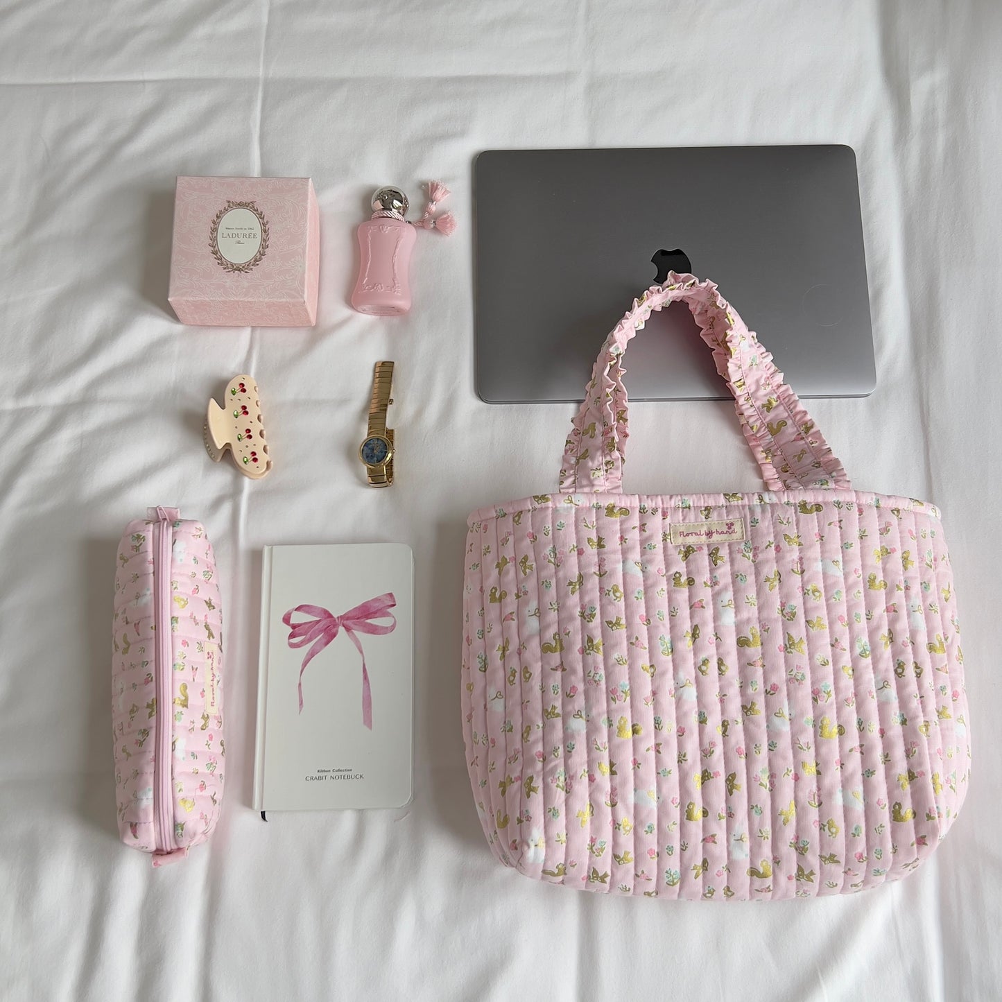Pink Bunny Floral Tote