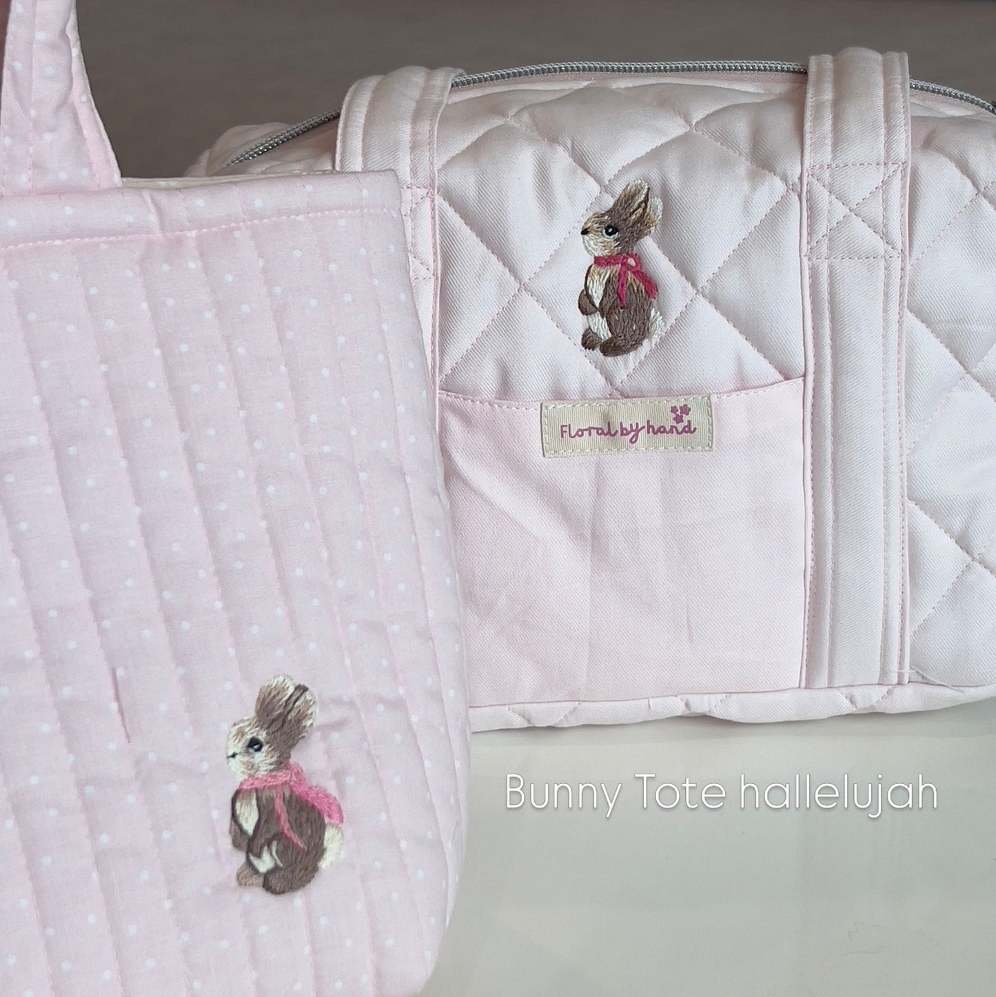 Bunny Embroidery Pink Polka Dots Tote