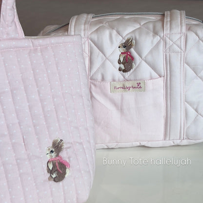 Bunny Embroidery Pink Polka Dots Tote