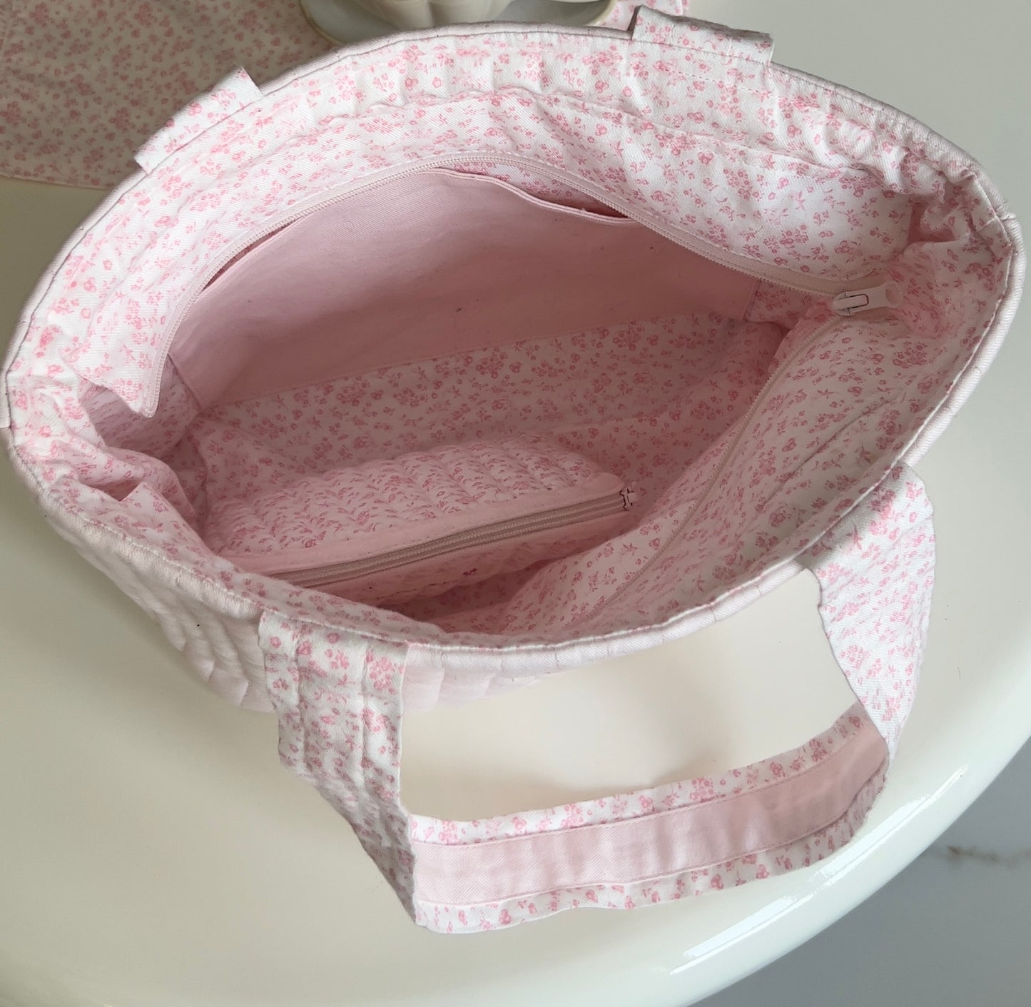 Pastel Pink Quilted Tote Bag - Hand-embroidery optional