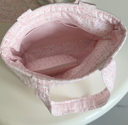 Pastel Pink Quilted Tote Bag - Hand-embroidery optional