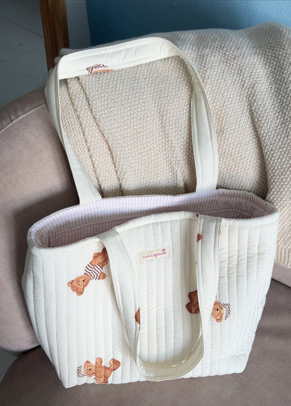 teddy bear quilted tote bag