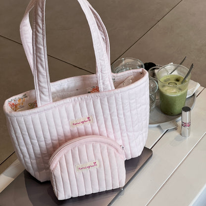 Pastel Pink Quilted Tote Bag - Hand-embroidery optional