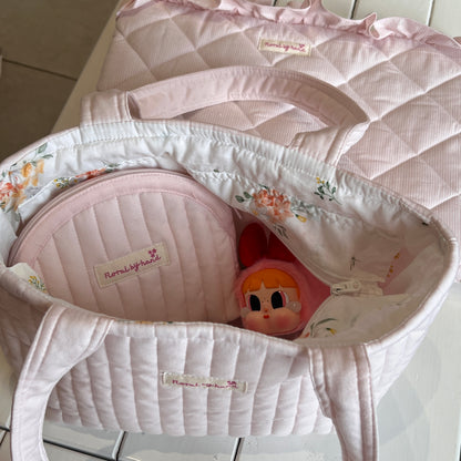Pastel Pink Quilted Tote Bag - Hand-embroidery