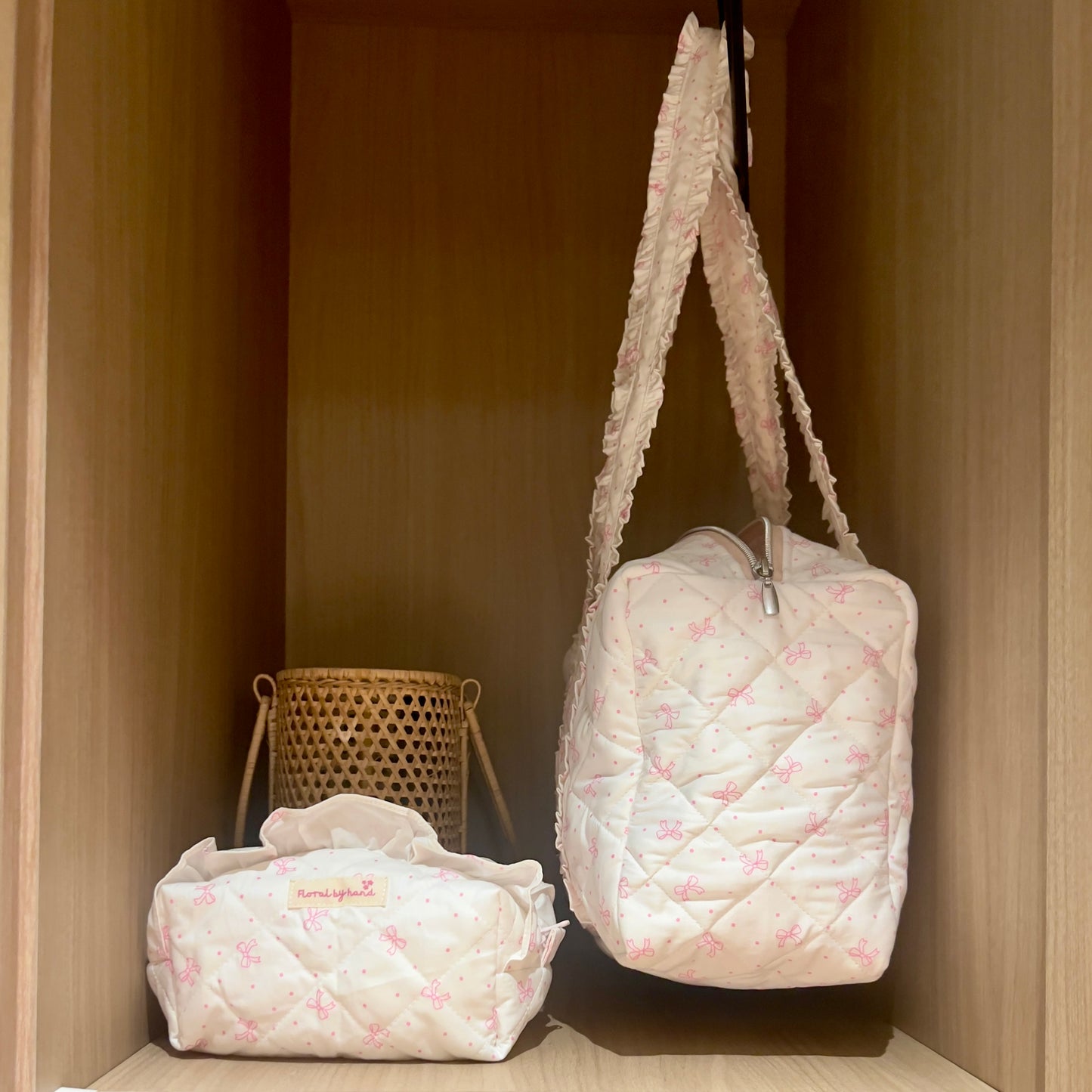 Pink Ribbon Quilted Duffle Bag