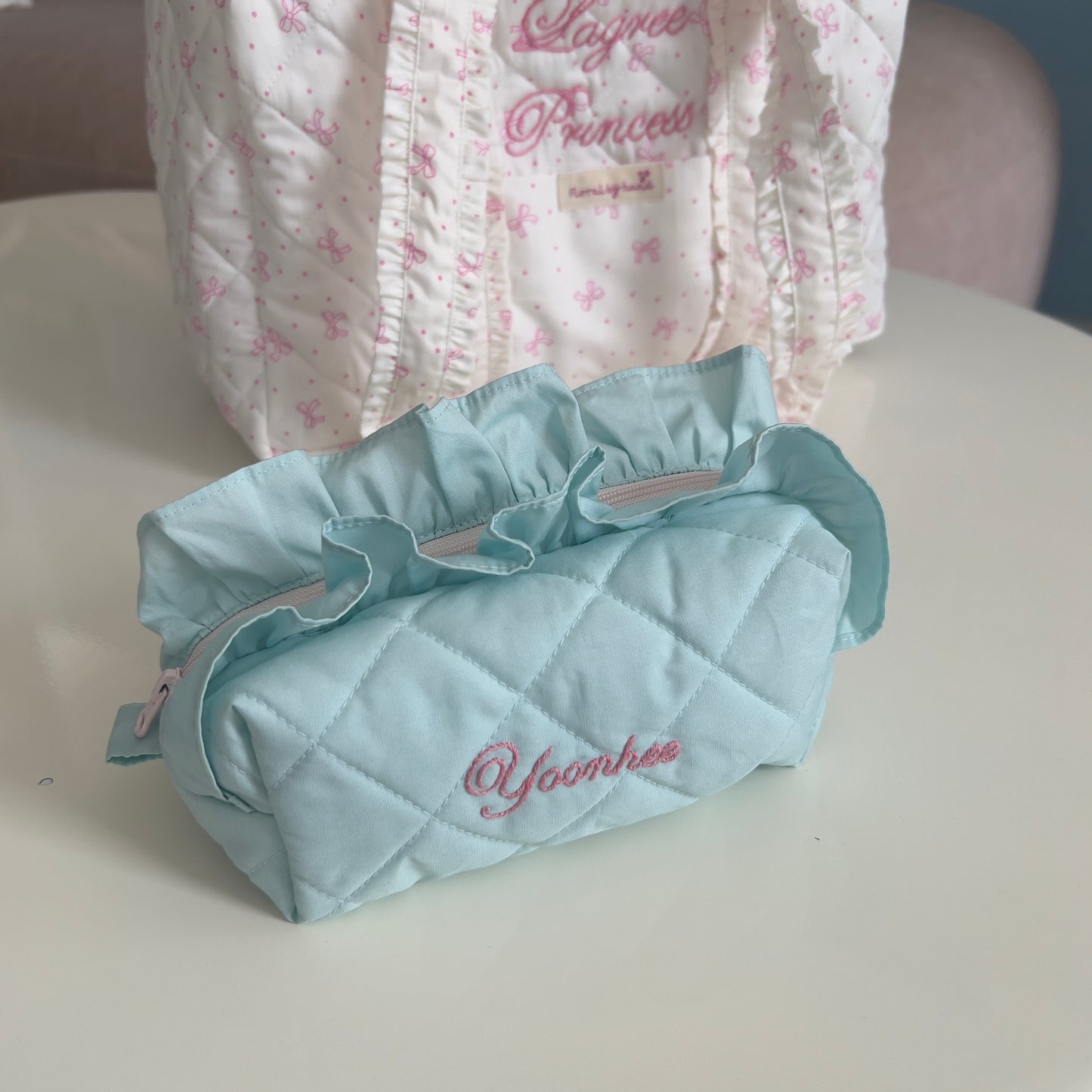 Pastellrosa Kosmetiktasche - Stickerei optional individuell - Handgefertigt