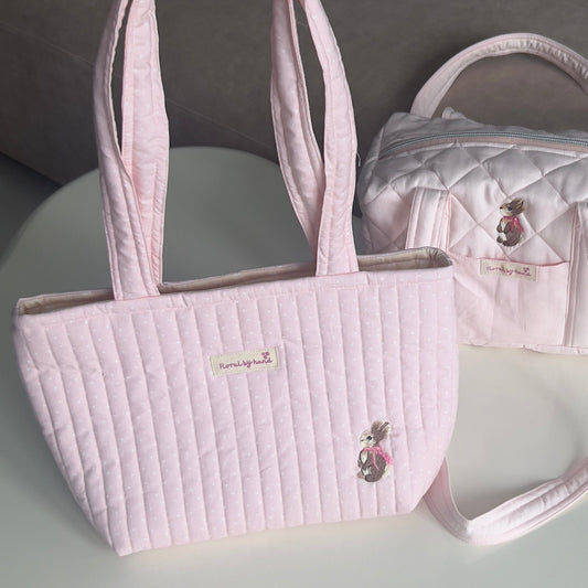 Bunny Embroidery Pink Polka Dots Tote