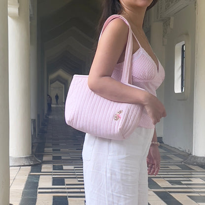 Bunny Embroidery Pink Polka Dots Tote