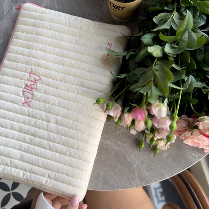 Hand-Embroidered Quilted Laptop Sleeve – Shock-Resistant Pastel Yellow