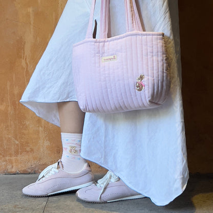 Bunny Embroidery Pink Polka Dots Tote
