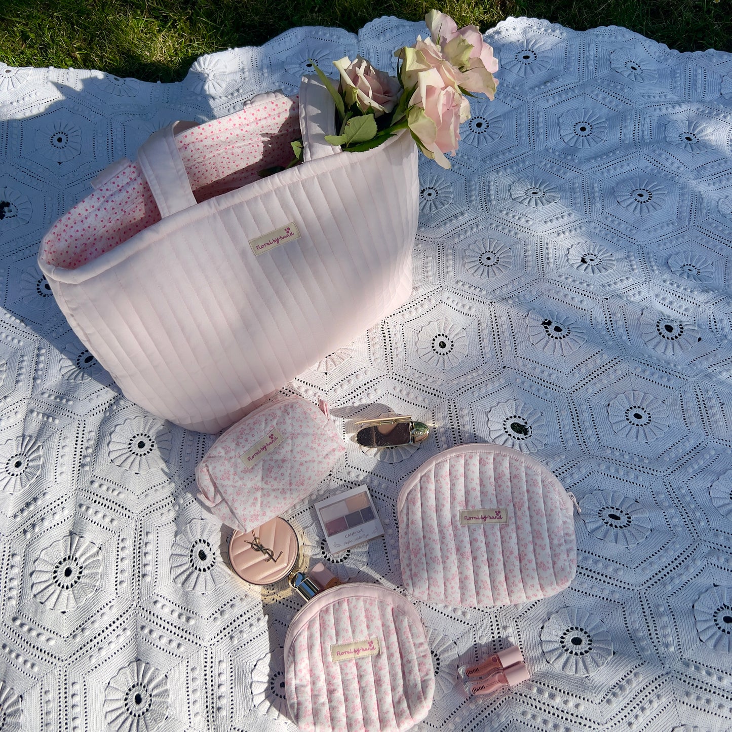 Pastellrosa Herz Gesteppte Tragetasche - Stickerei optional - Handgefertigt