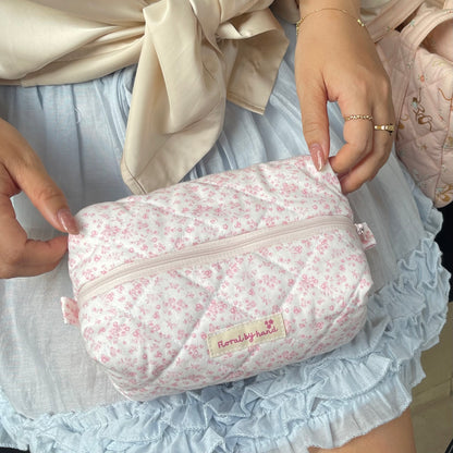 floral pastel pink soft quilted bbeauty case make up bag cosmetic bride bridesmaids gift