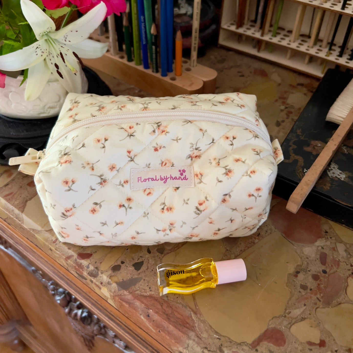 Summer Floral Berry Makeup Bag