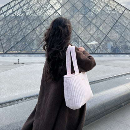 Pastel Pink Quilted Tote Bag - Hand-embroidery optional