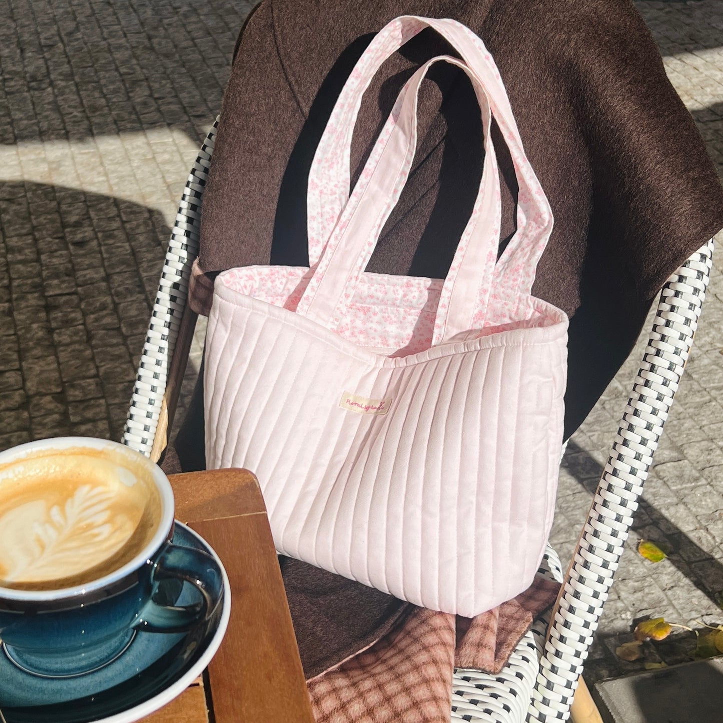 Peonies Pink Floral Quilted Tote Bag - Hand-embroidery optional