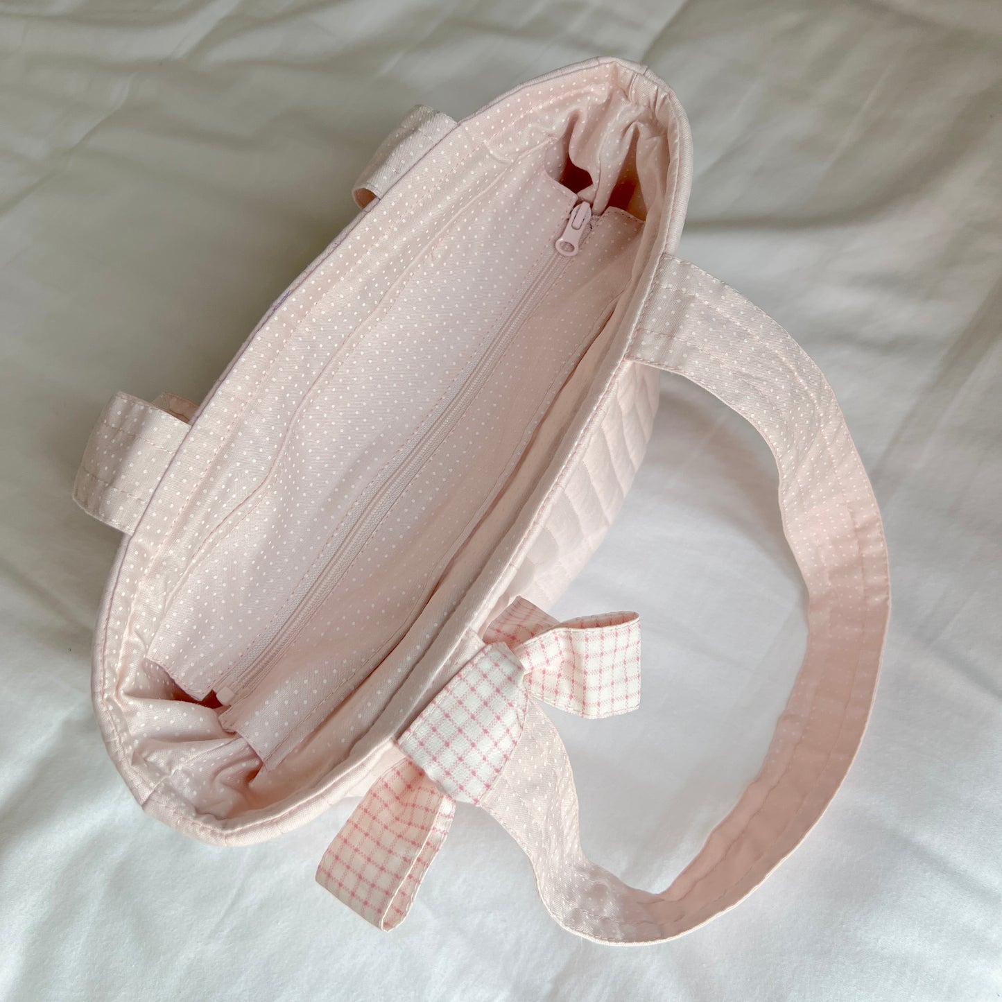 Pastel Pink Quilted Tote Bag - Hand-embroidery