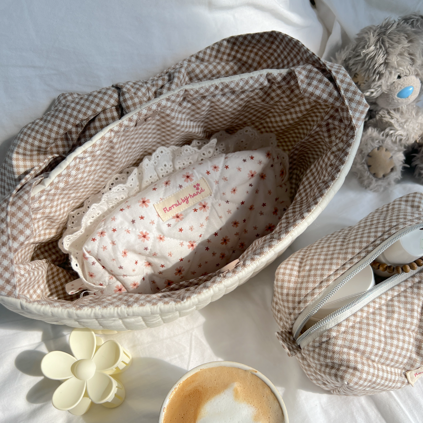 Túi Tote nơ màu kem Cafe au lait - Có thể thêu - Thủ công