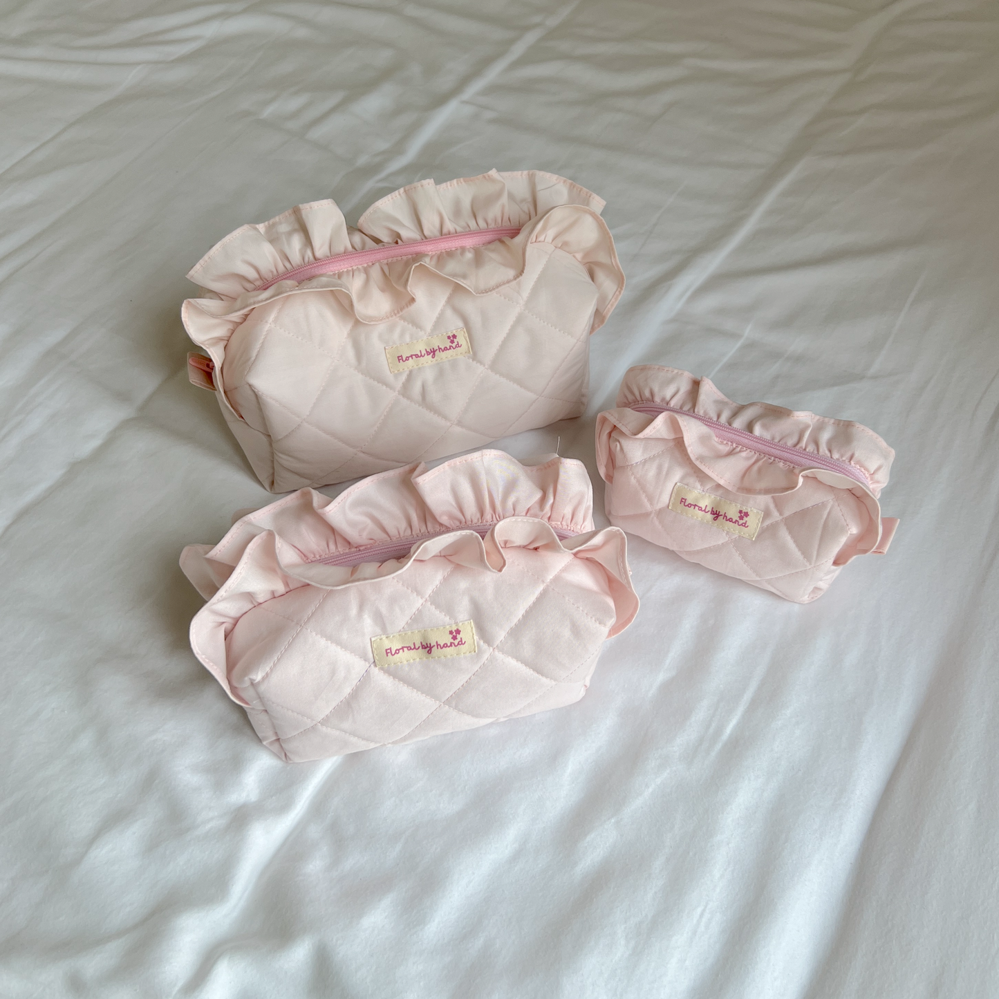 Pastel Pink Ruffle Pouch - Hand-Embroidery