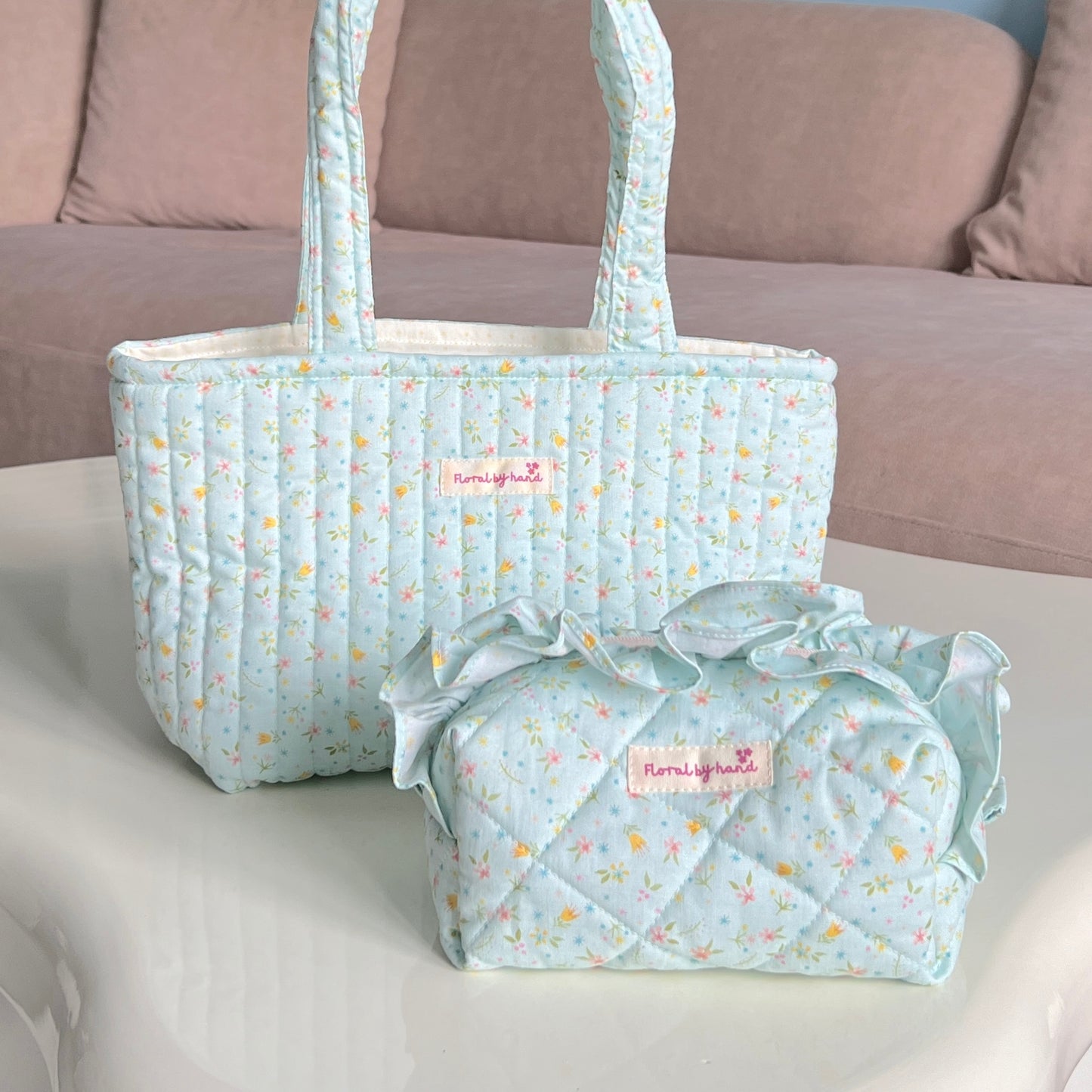 Minty Flowers Ruffles Pouch