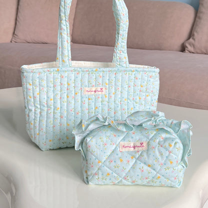 Minty Flowers Ruffles Pouch