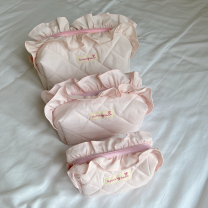 Pastel Pink Ruffle Pouch - Hand-Embroidery