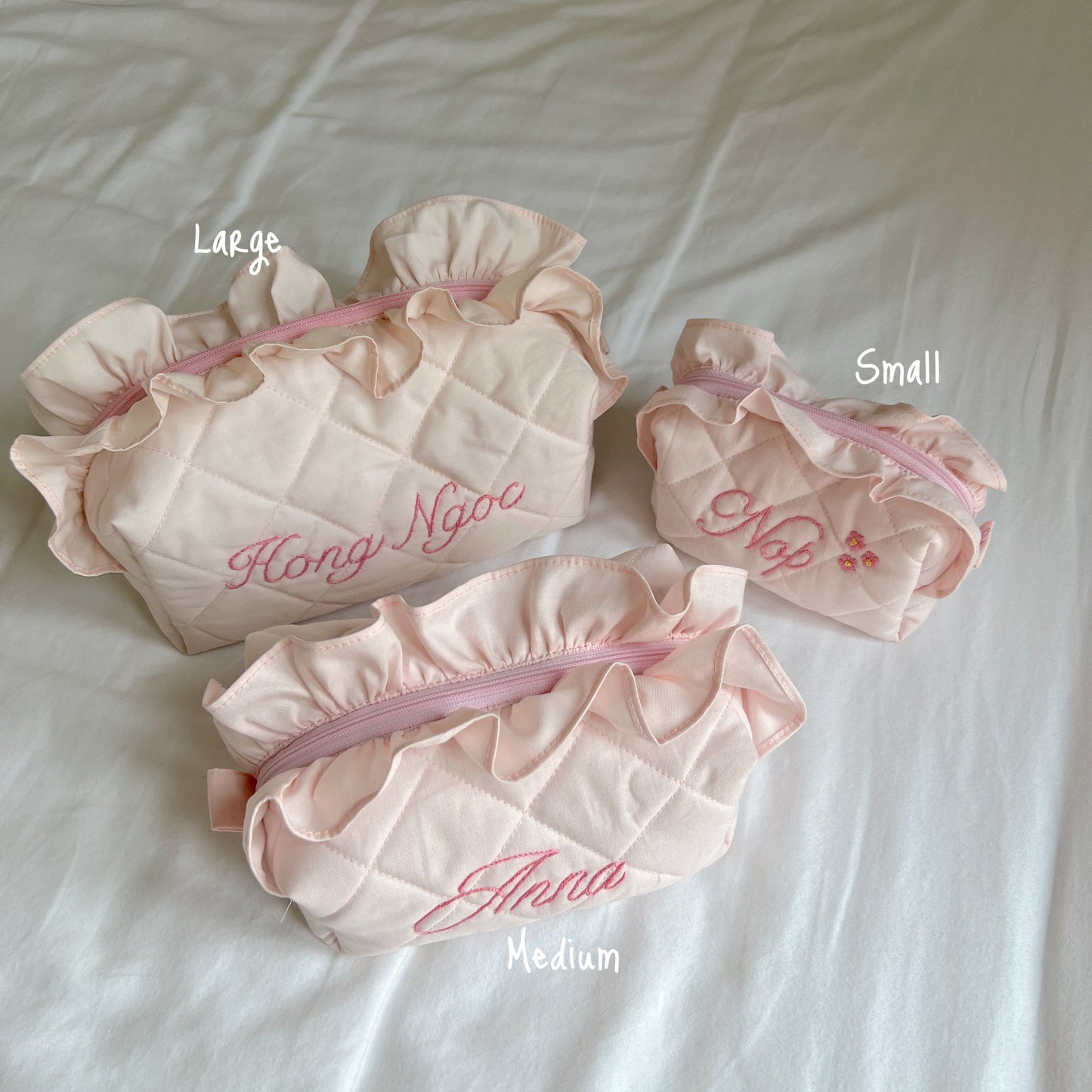 Pastel Pink Ruffle Pouch - Hand-Embroidery