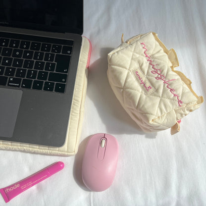 handmade embroidery customization custom ruffles pastel baby yellow pink mint cosmetic pouch make up bag vanity beauty case toiletry coquette aesthetic pinterest barbie ballerina core bridesmaid gift idea for her holiday fall outfits 