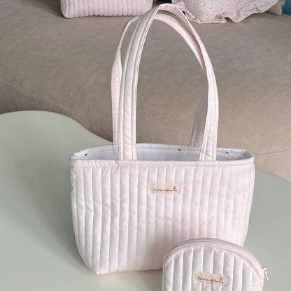 Pastel Pink Quilted Tote Bag - Hand-embroidery optional