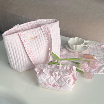 Pastel Pink Quilted Tote Bag - Hand-embroidery optional