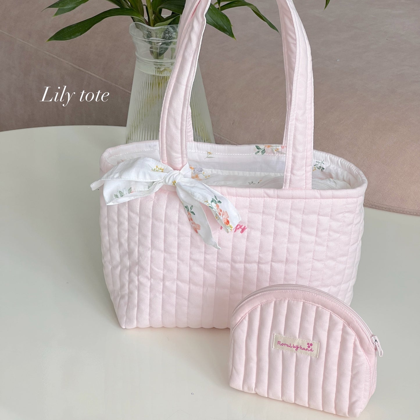 Pastel Pink Quilted Tote Bag - Hand-embroidery optional