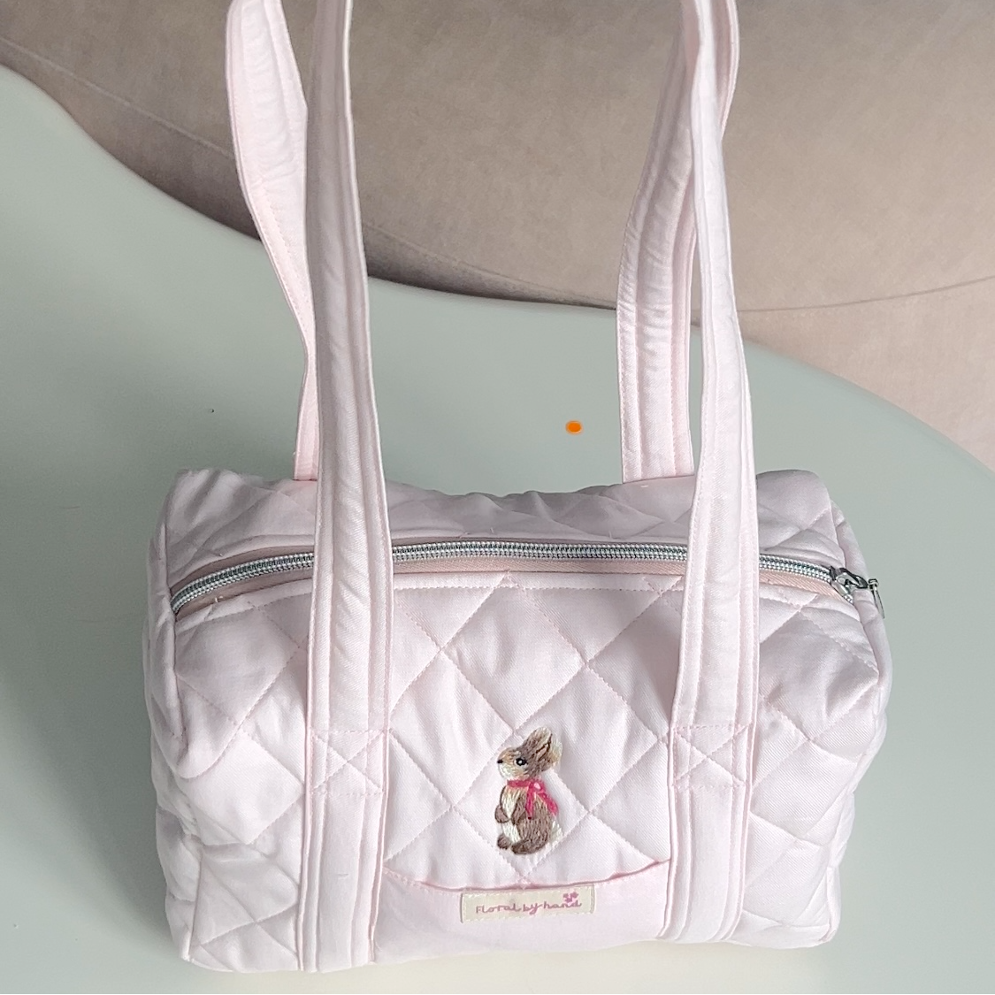 Pastel Pink Quilted Duffle Bag