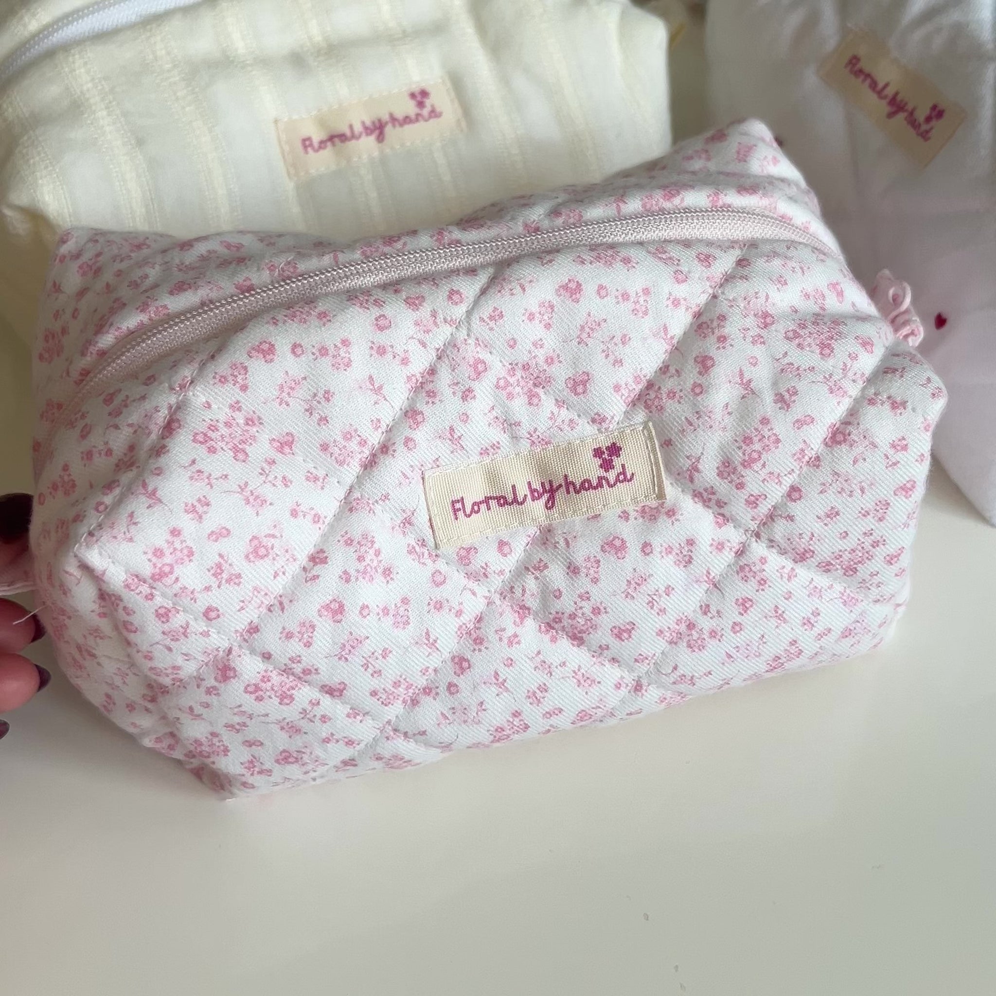 floral pastel pink soft quilted bbeauty case make up bag cosmetic bride bridesmaids gift