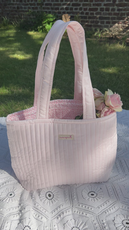 Pastellrosa Herz Gesteppte Tragetasche - Stickerei optional - Handgefertigt